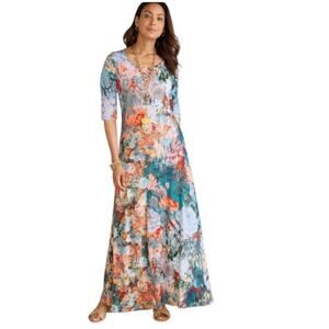 Soft Surroundings Blue&Orange Abstract Floral Nanette Maxi Dress Sz.3X